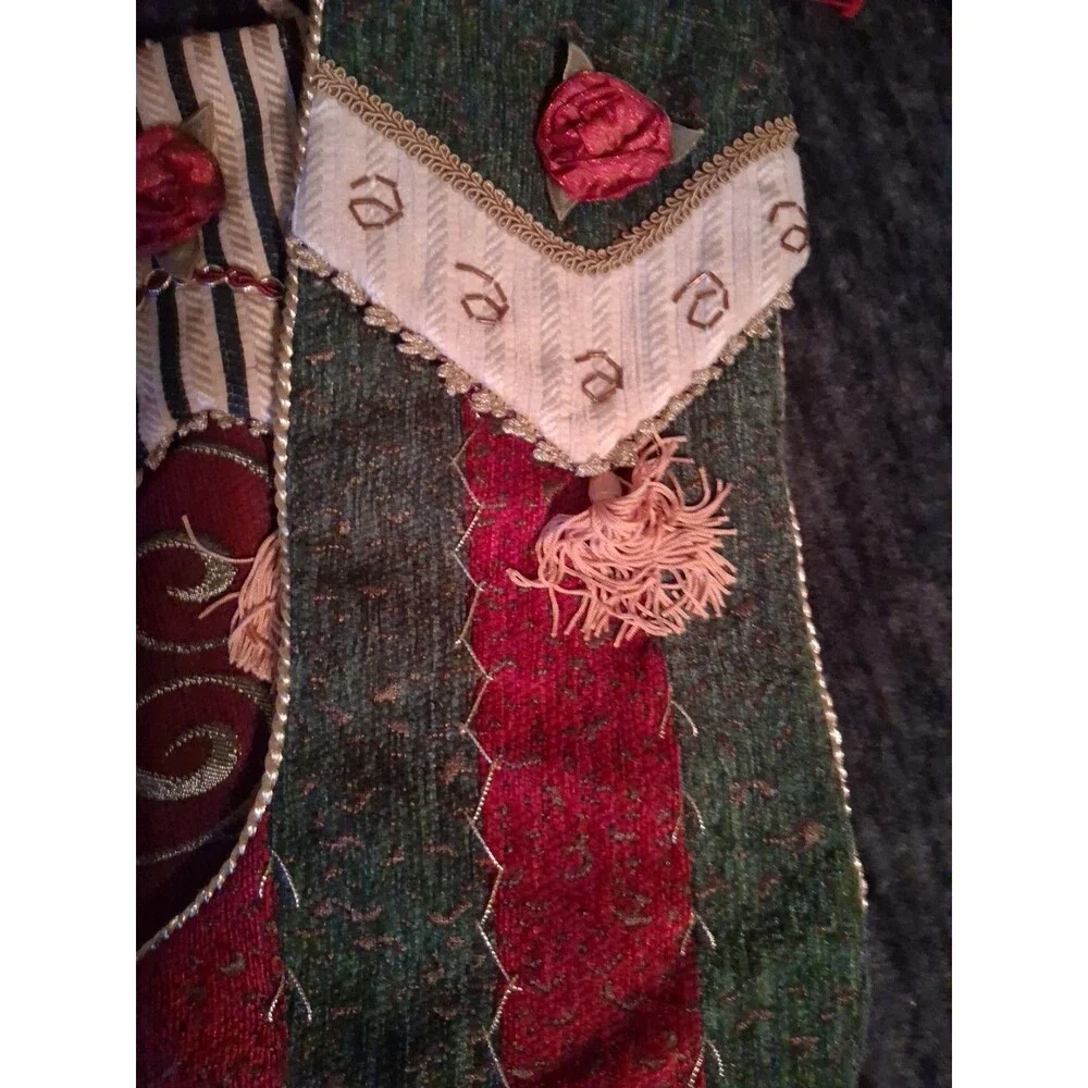 Creative Design - Red Gold Green Ivory - Velvet Christmas Holiday Stocking lot3
